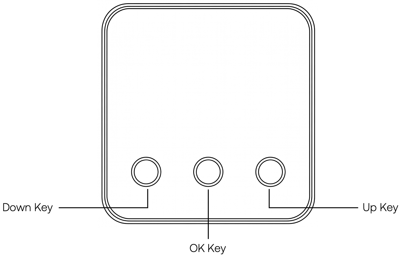 The front of the clock with the Down, OK and Up keys labelled